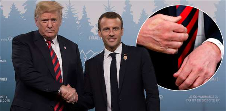 فرانسیسی صدر کا زوردار مصافحہ ٹرمپ کے ہاتھ پر نشان چھوڑ گیا