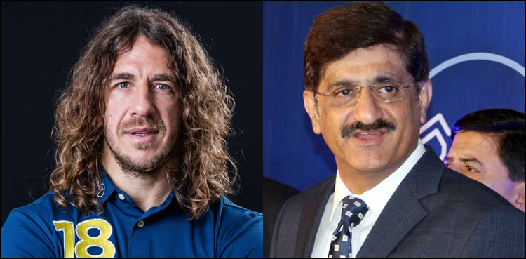 ہسپانوی اسٹار فٹبالر کارلوس پیول اور وزیرِ اعلیٰ سندھ نیشنل اسٹیڈیم پہنچ گئے