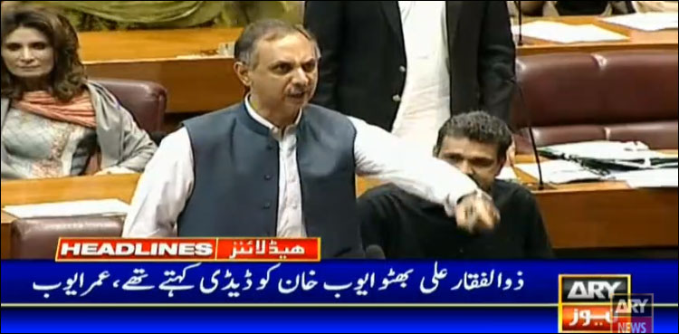 عمر ایوب کے بھٹو سے متعلق ریمارکس پر پی پی کا قومی اسمبلی اجلاس سے احتجاجاً واک آؤٹ