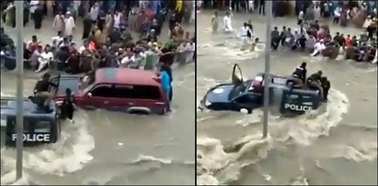 کراچی، شہریوں نے پولیس اہلکاروں کو ڈوبنے سے بچالیا، ویڈیو وائرل