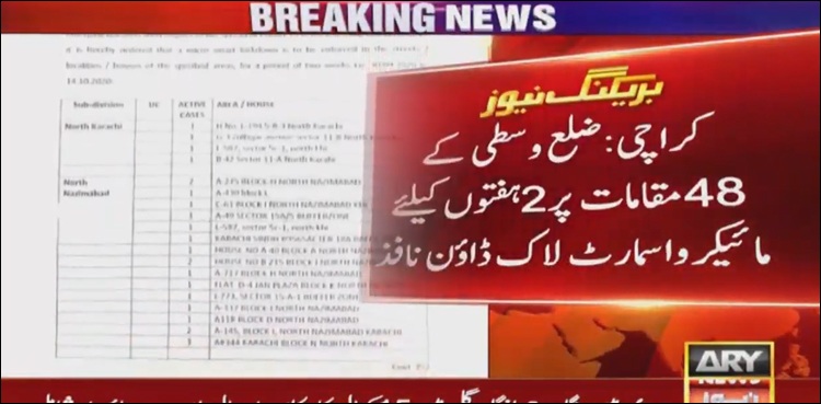 کراچی میں کورونا کی دوسری لہر،  48 مقامات پر 2 ہفتوں کیلئے مائیکرواسمارٹ لاک ڈاؤن نافذ