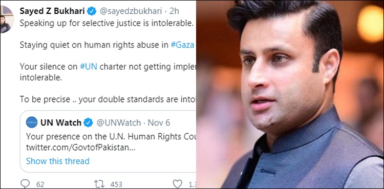 زلفی بخاری کا یو این واچ کے ٹوئٹ کا کرارا جواب