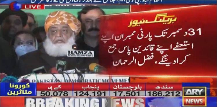 31 دسمبر تک ارکان اسمبلی اپنے استعفے پارٹی قائدین کو جمع کرا دیں گے: مولانا فضل الرحمان
