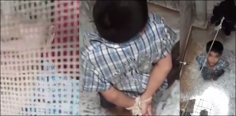 10 سالہ بچے کو رسیوں سے باندھنے والا باپ گرفتار