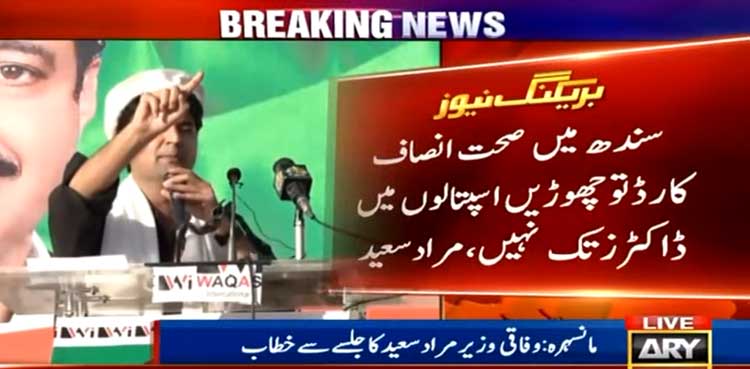سندھ میں صحت انصاف کارڈ تو چھوڑیں اسپتالوں میں ڈاکٹرز تک نہیں، مراد سعید کی  سندھ حکومت پر کڑی تنقید