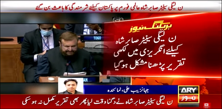 ن لیگی سینیٹر صابر شاہ عالمی فورم پر پاکستان کے لیے شرمندگی کا باعث بن گئے