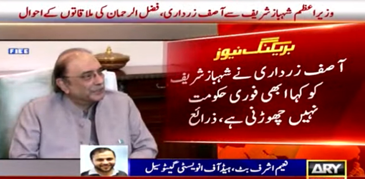 "بڑی محنت سے آپ کو وزیراعظم بنایا” آصف  زرداری کا  شہبازشریف کو حکومت نہ چھوڑنے کا مشورہ