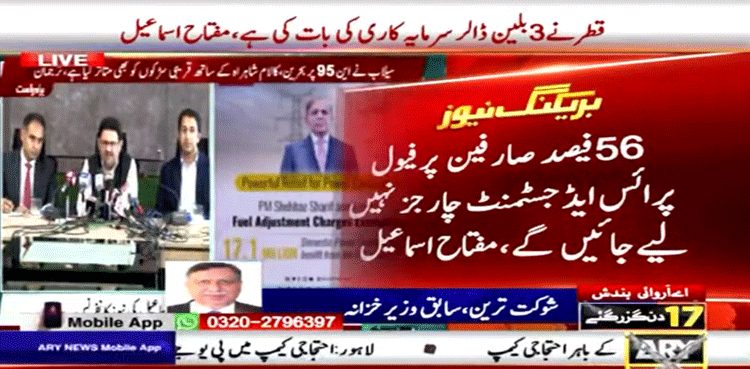 فیول پرائس ایڈجسٹمنٹ چارجز :  مفتاح اسماعیل  نے بجلی صارفین کو بڑی خوشخبری سنادی