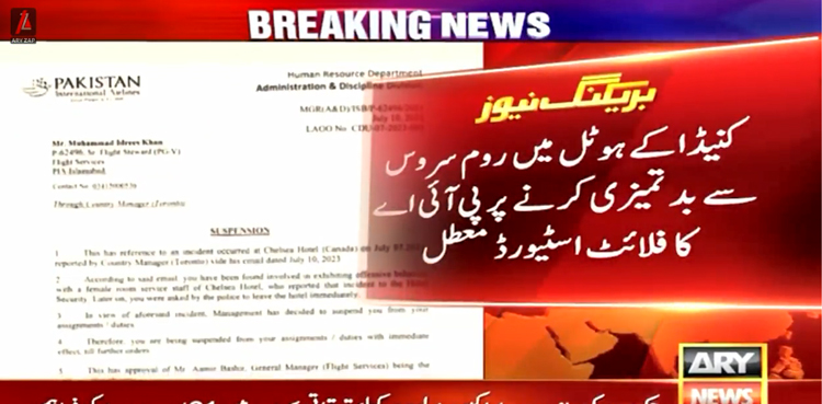 کینیڈا کے ہوٹل میں روم سروس کی خاتون کے ساتھ نازیبا حرکات، پی آئی اے کا فضائی میزبان نوکری سے فارغ