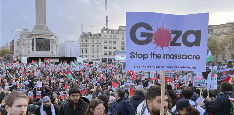 فلسطینیوں سے اظہار یکجہتی : لندن میں بڑا احتجاجی مظاہرہ