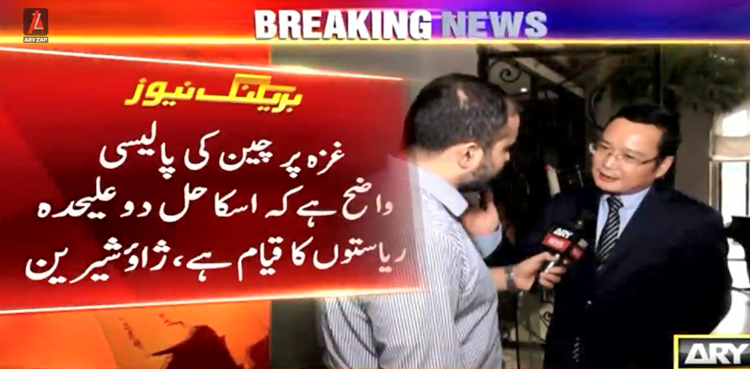 مسئلہ فلسطین کا حل دوعلیحدہ ریاستوں کا قیام ہے ،  چینی قونصل جنرل