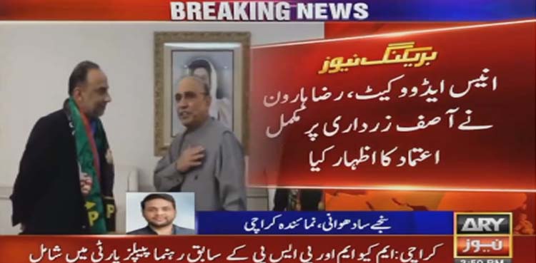 رضا ہارون اور انیس ایڈووکیٹ پیپلزپارٹی میں شامل