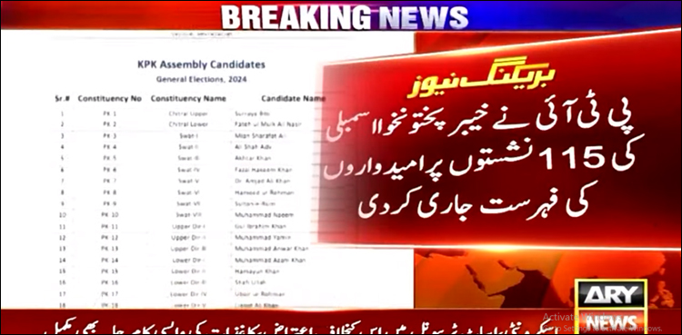 الیکشن 2024: کے پی اسمبلی کی تمام 115 نشستوں پر پی ٹی آئی امیدواروں کی فہرست جاری