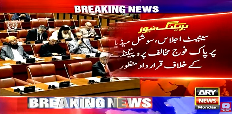 پاک فوج مخالف پروپیگنڈے کےخلاف قرارداد منظور