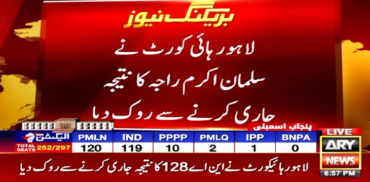 لاہور ہائی کورٹ نے NA-128 کا نتیجہ جاری کرنے سے روک دیا