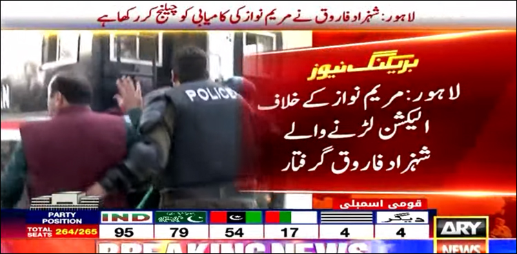 مریم نواز کے خلاف الیکشن لڑنے والے شہزاد فاروق گرفتار
