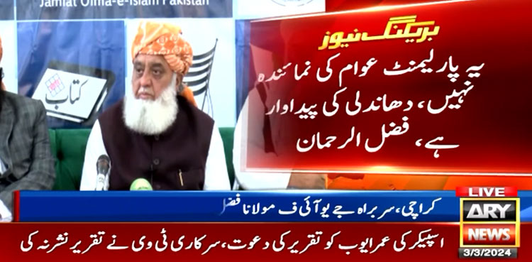 یہ پارلیمنٹ عوام کی نمائندہ نہیں بلکہ دھاندلی کی پیداوار ہے، مولانا فضل الرحمان