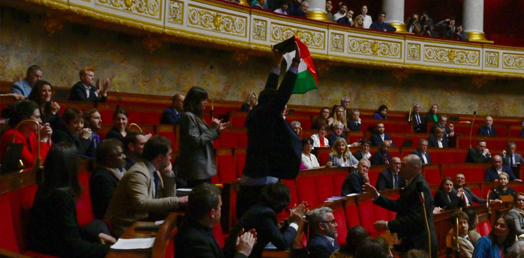 فرانسیسی پارلیمنٹ میں فلسطینی پرچم لہرا دیا گیا