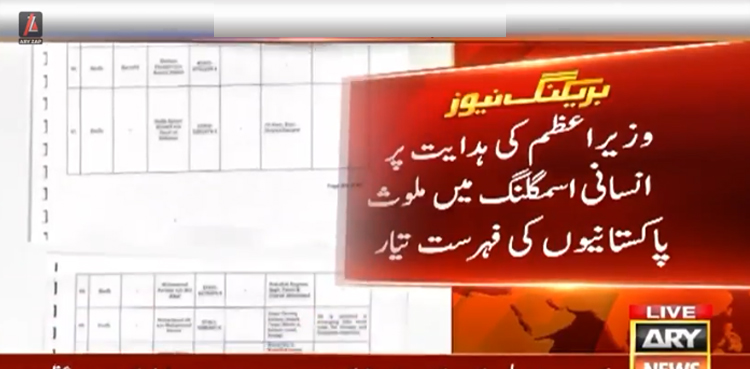 انسانی اسمگلنگ میں ملوث پاکستانیوں کی فہرست تیار