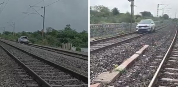 نشے میں دھت خاتون کی ریلوے ٹریک پر کار چلانے کی ویڈیو وائرل