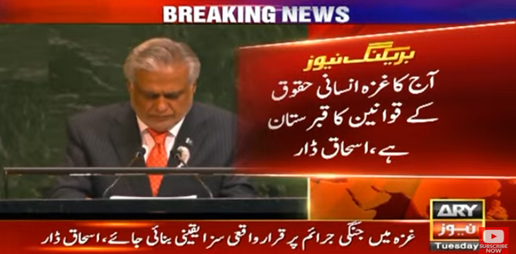 آج کا غزہ انسانی حقوق کے قوانین کا قبرستان بنا ہوا ہے، اسحاق ڈار