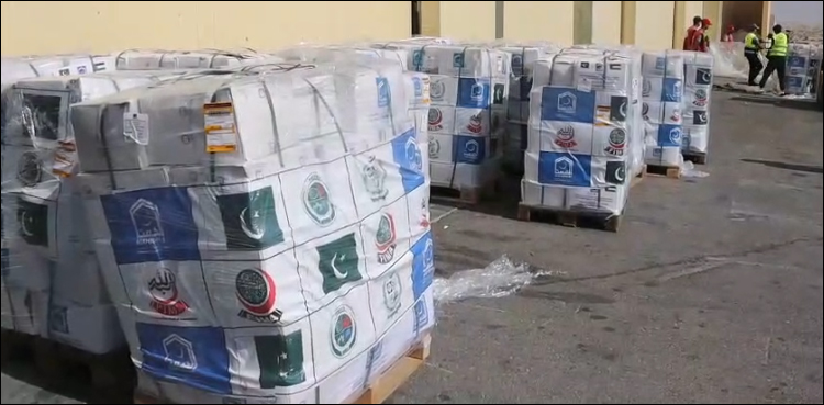 این ڈی ایم اے نے الخدمت کے ساتھ مل کر غزہ کے لیے امداد کی دوسری کھیپ بھیج دی