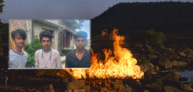 چتا کو آگ لگانے سے چند لمحے قبل نوجوانوں کو زندہ آتے دیکھ کر سب حیران